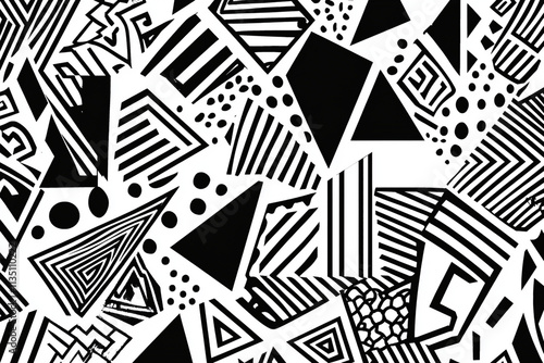 "Seamless Black and White Geometric Pattern in Hipster Memphis Style"