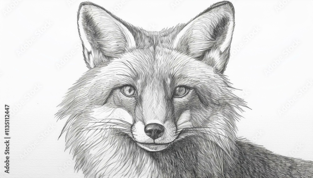 Fox sketched in pencil on white background Fox sketched in pencil on white background