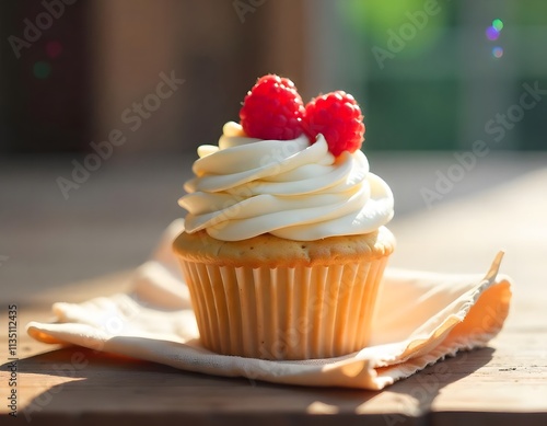 Cupcake with a golddusted raspberry photo