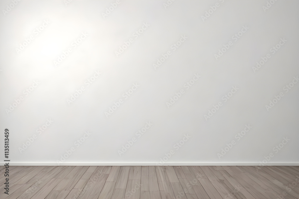 Empty room with white wall and wooden floor displaying minimalist interior design Empty room with white wall and wooden floor displaying minimalist interior design