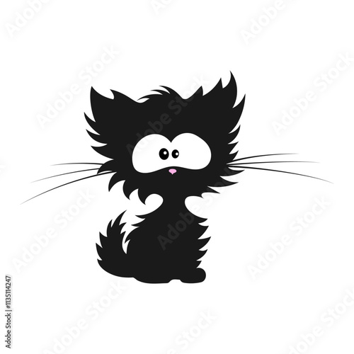 Funny shaggy kitten. Vector illustration of a kitten silhouette.