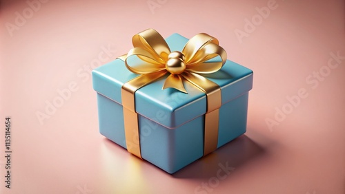 Realistic Blue Gift Box with Golden Ribbon on Pink Background - 3D Style Holiday Design for Festive Surprises and Celebrations in Various Angles