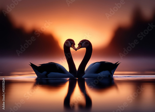 two swans at sunset