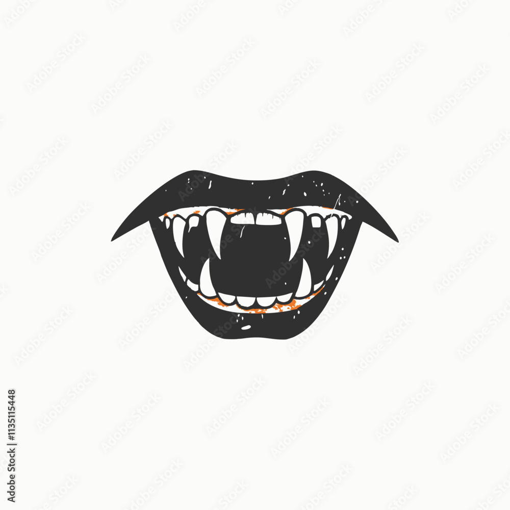 Halloween vector of seductive red lips, revealing sharp vampire fangs Halloween vector of seductive red lips, revealing sharp vampire fangs
