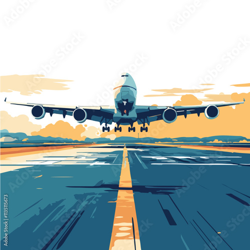 Vector illustration of a plane taking off from the airport.