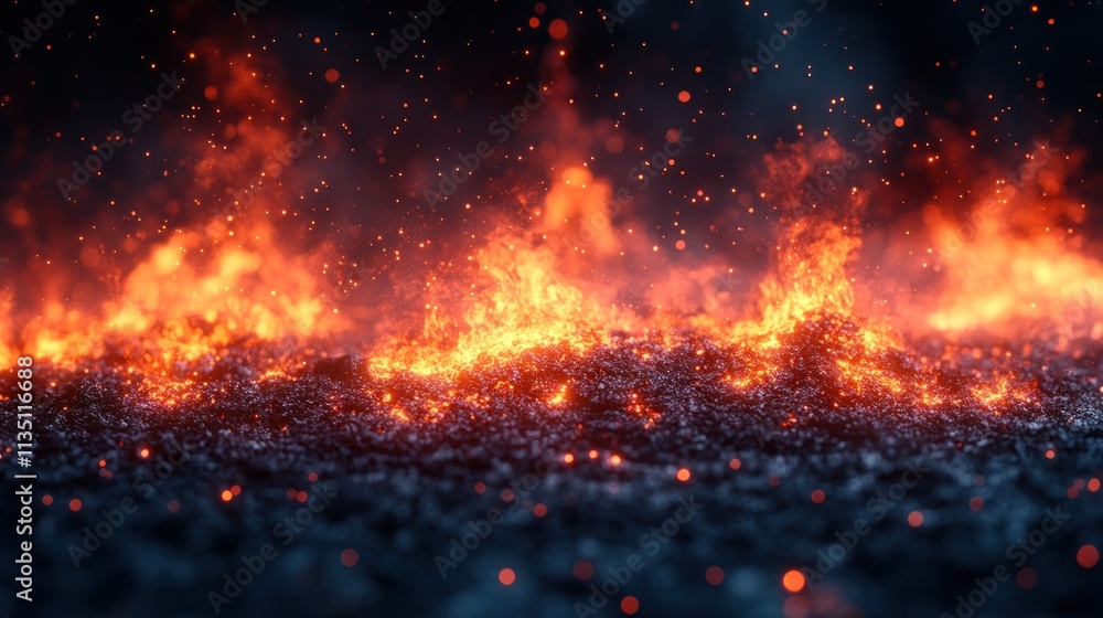 A vivid depiction of flowing lava with glowing embers against a dark background. A vivid depiction of flowing lava with glowing embers against a dark background.