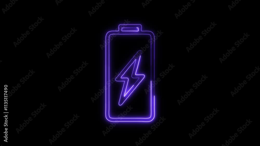 Glowing neon Battery icon isolated on black background. HD Video motion graphic animation