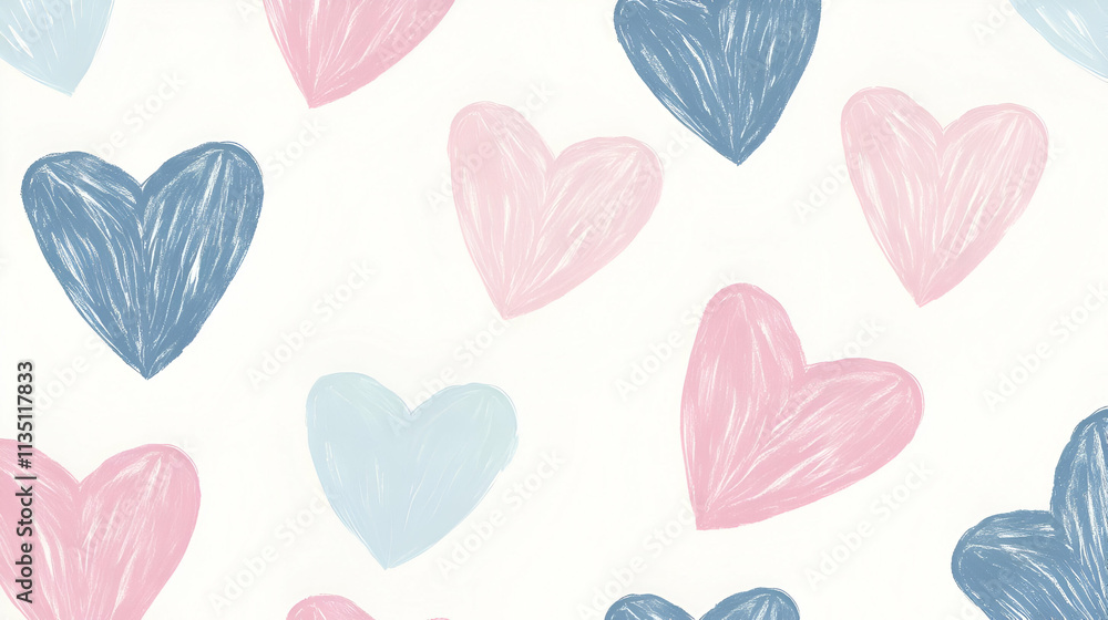 A light-colored background featuring various sketched hearts in pink, blue, and navy hues. A light-colored background featuring various sketched hearts in pink, blue, and navy hues.