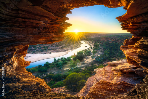 sunrise at natures window in kalbarri national park, western australia