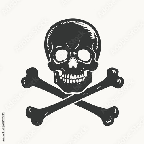 Halloween skull and crossbones black and white minimalistic vector illustration