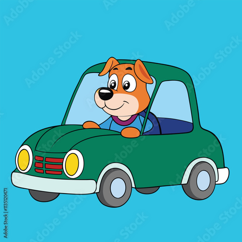 A cartoon dog driving a car. Vector Image photo