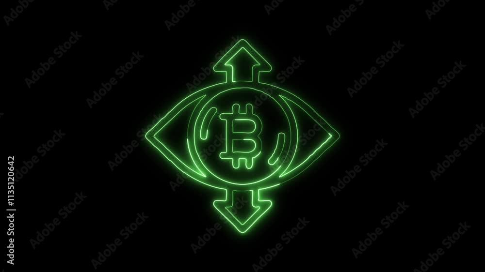 Glowing neon Bitcoin Obsession icon isolated on black background. HD Video motion graphic animation Glowing neon Bitcoin Obsession icon isolated on black background. HD Video motion graphic animation
