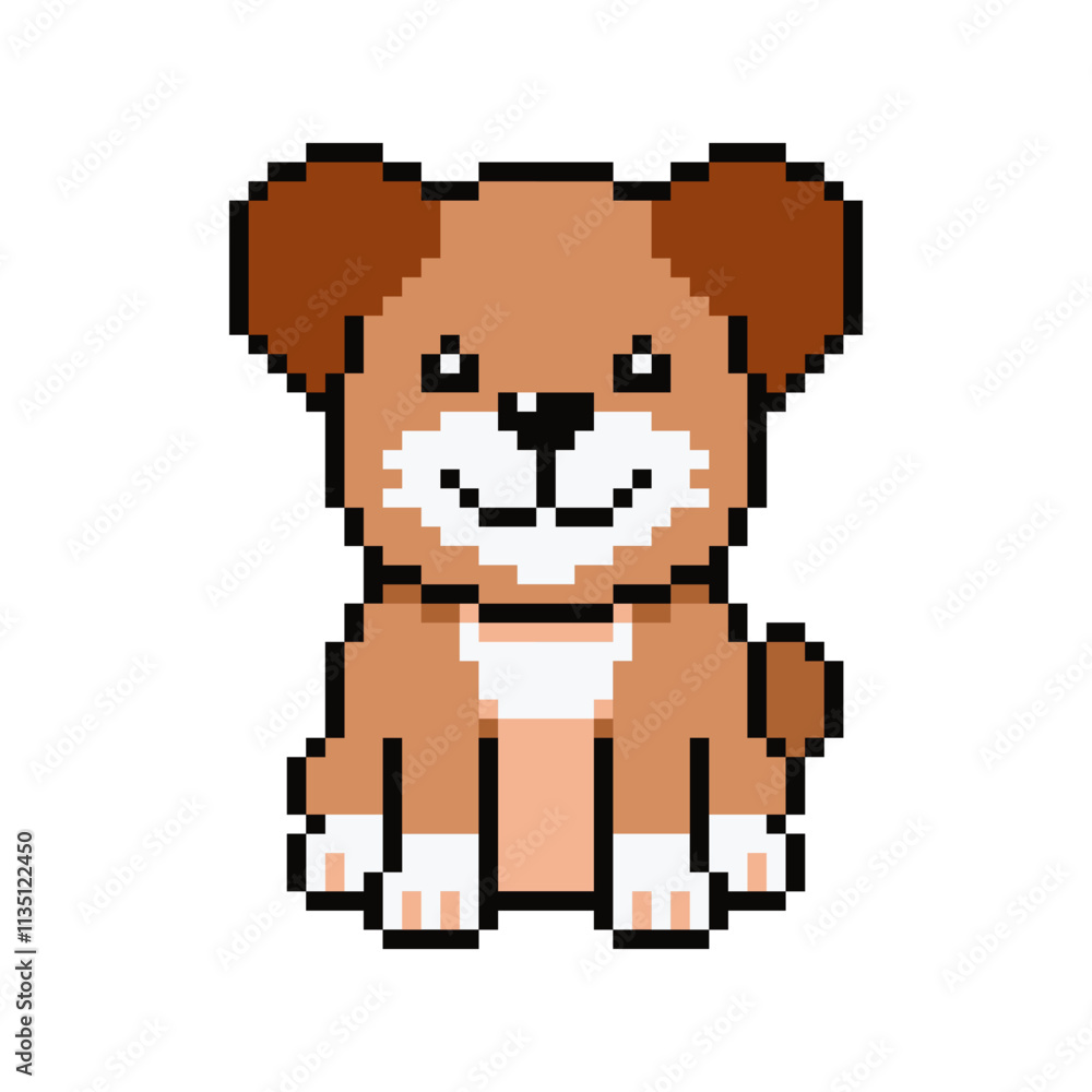 Fototapeta premium Pixel art dog vector in retro style for design.