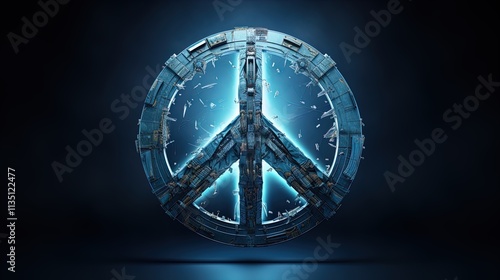 Wallpaper Mural A digitally created image featuring a three-dimensional peace symbol composed of metallic and futuristic elements, with intricate details and a blue glowing background. The symbol appears to be fragme Torontodigital.ca