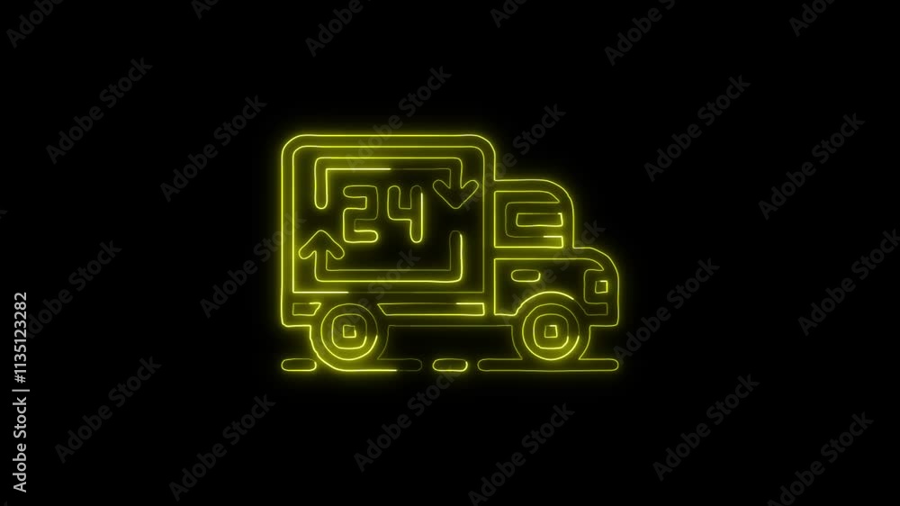 Glowing neon Delivery Truck icon isolated on black background. HD Video motion graphic animation Glowing neon Delivery Truck icon isolated on black background. HD Video motion graphic animation