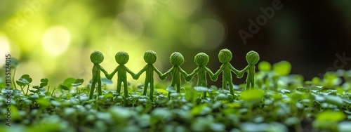 Wallpaper Mural Green figures holding hands in lush greenery. Torontodigital.ca