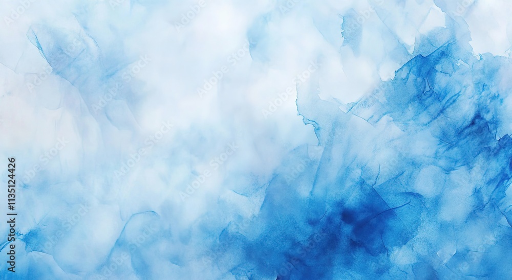 Naklejka premium Abstract blue watercolor background with a light sky-blue color and white brush strokes, creating an artistic and fluid pattern.