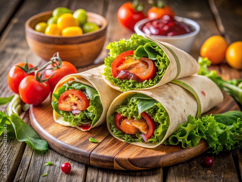 Savory Lunch Wraps with Fresh Ingredients and Bold Flavors, Perfectly Arranged for a Delicious Dining Experience Savory Lunch Wraps with Fresh Ingredients and Bold Flavors, Perfectly Arranged for a Delicious Dining Experience