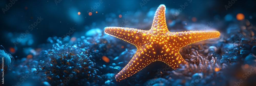 A glowing starfish icon surrounded by regeneration data, representing online marine conservation platforms, digital research tools, and ecological education resources. A glowing starfish icon surrounded by regeneration data, representing online marine conservation platforms, digital research tools, and ecological education resources.