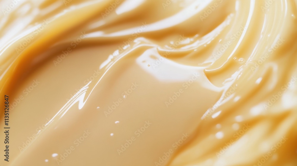 Close-up of smooth and glossy beige cream texture with light reflections Close-up of smooth and glossy beige cream texture with light reflections