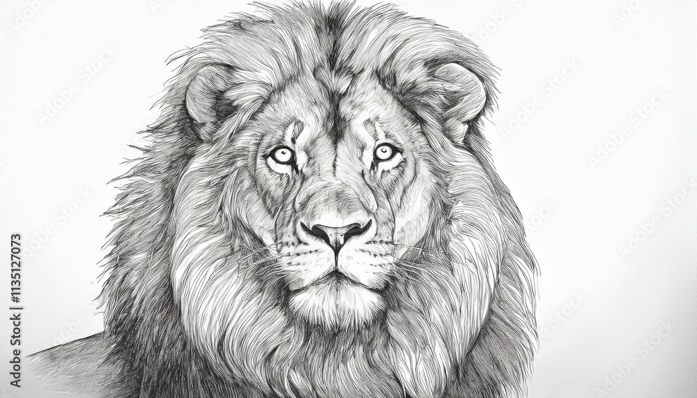 Lion sketched in pencil on white background Lion sketched in pencil on white background