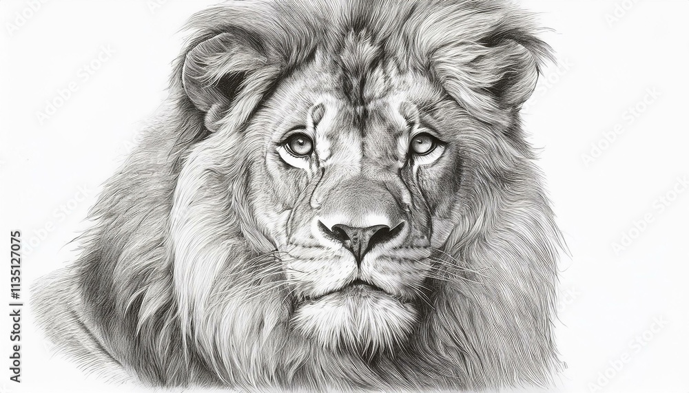 Lion sketched in pencil on white background Lion sketched in pencil on white background