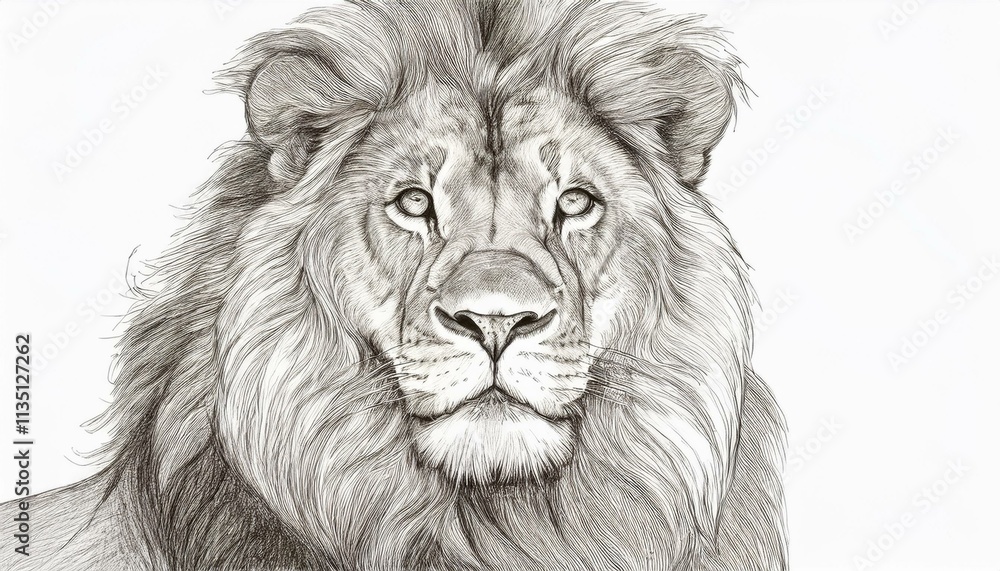 Lion sketched in pencil on white background Lion sketched in pencil on white background