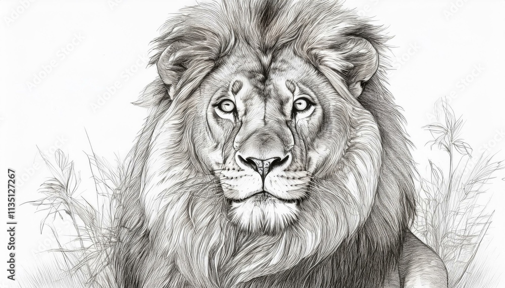 Lion sketched in pencil on white background Lion sketched in pencil on white background