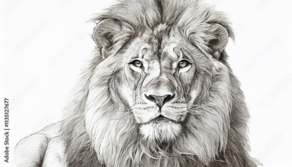 Lion sketched in pencil on white background Lion sketched in pencil on white background