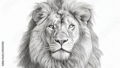 Lion sketched in pencil on white background