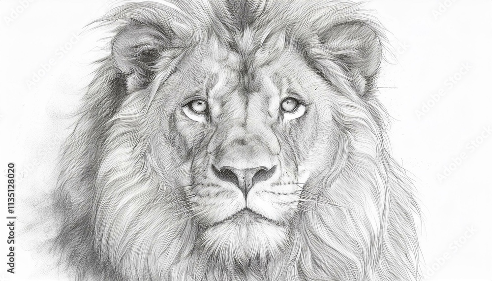 Lion sketched in pencil on white background Lion sketched in pencil on white background