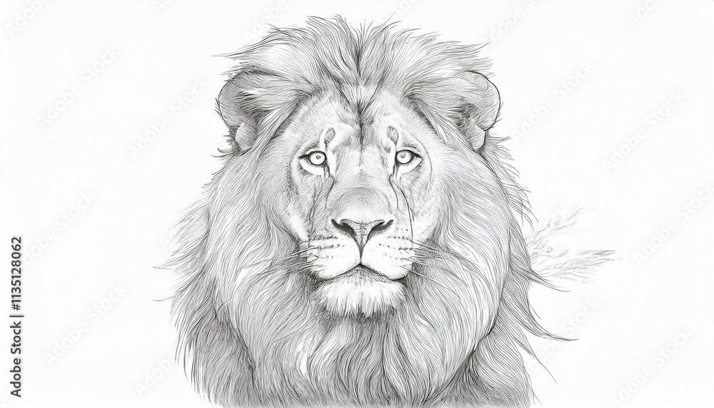 Lion sketched in pencil on white background Lion sketched in pencil on white background