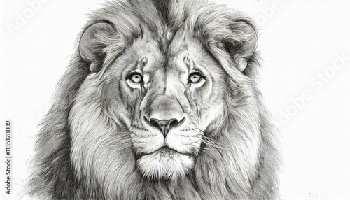 Lion sketched in pencil on white background