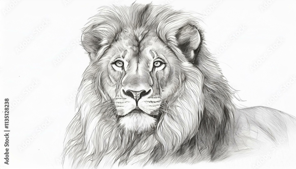 Lion sketched in pencil on white background Lion sketched in pencil on white background