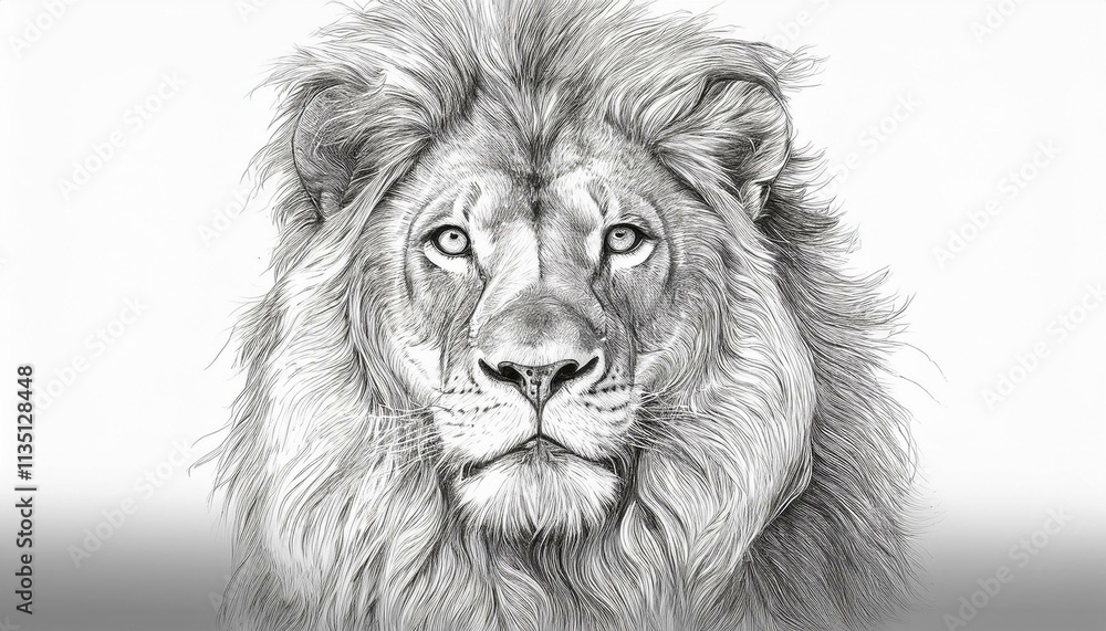 Lion sketched in pencil on white background Lion sketched in pencil on white background
