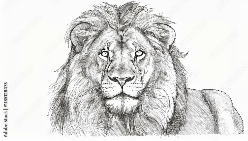 Lion sketched in pencil on white background Lion sketched in pencil on white background