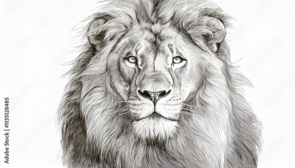 Lion sketched in pencil on white background Lion sketched in pencil on white background