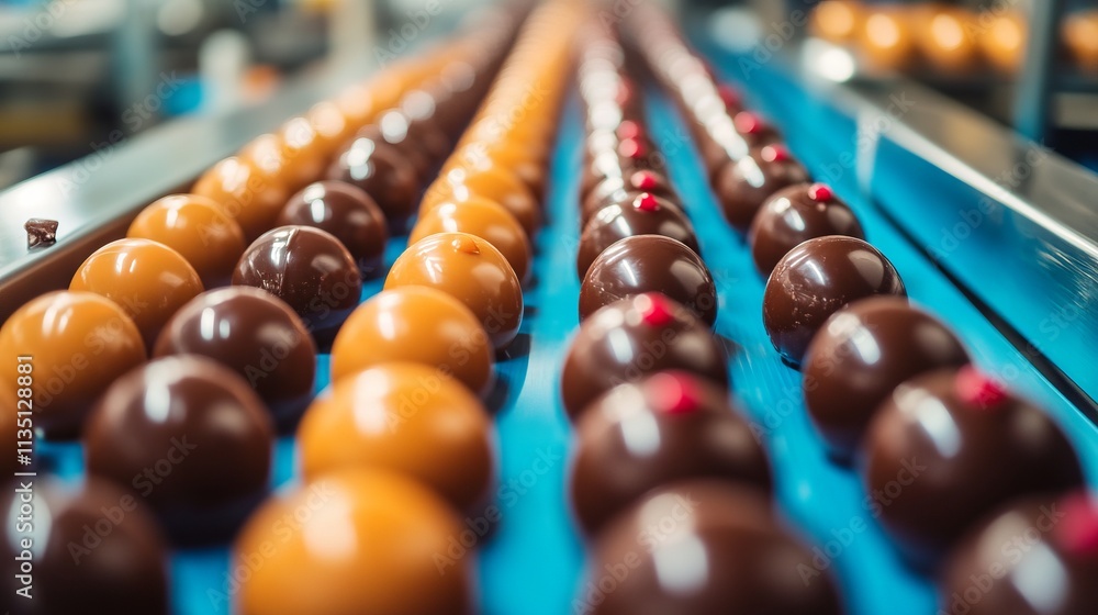 Chocolate Balls on the Production Line in an Ice Cream Factory. AI generated illustration Chocolate Balls on the Production Line in an Ice Cream Factory. AI generated illustration