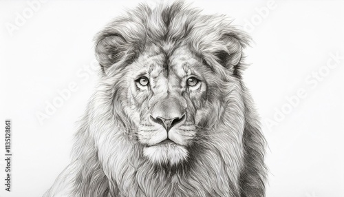 Lion sketched in pencil on white background