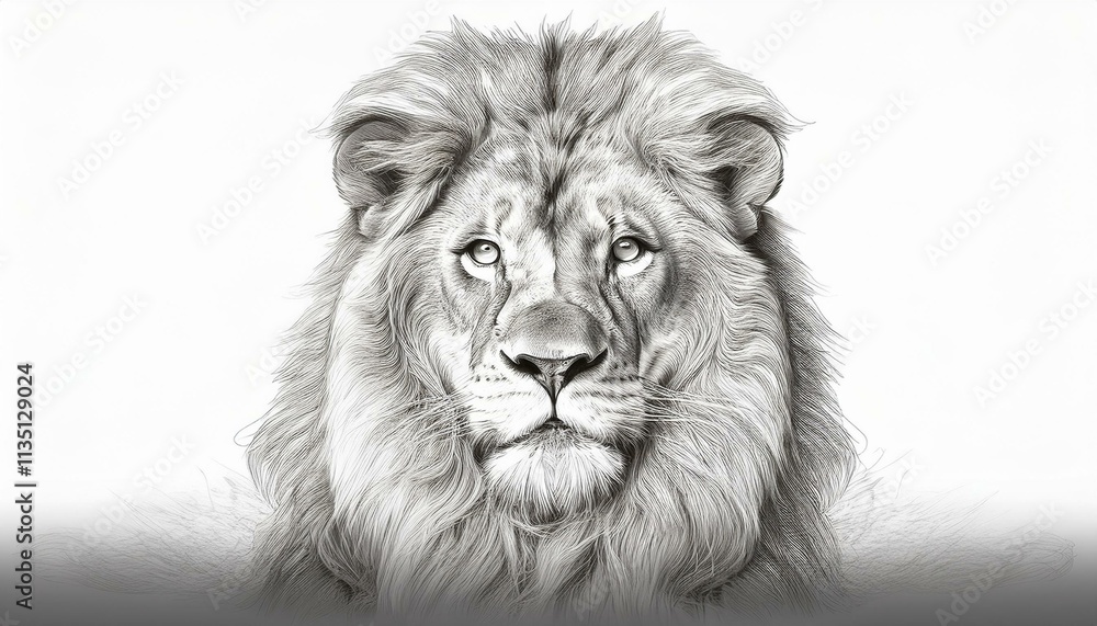 Lion sketched in pencil on white background Lion sketched in pencil on white background