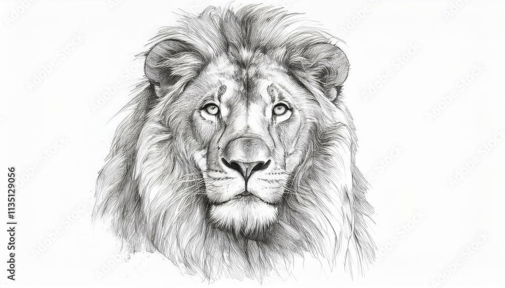 Lion sketched in pencil on white background Lion sketched in pencil on white background
