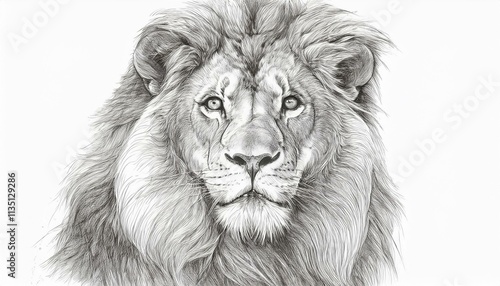 Lion sketched in pencil on white background