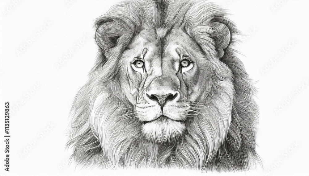 Lion sketched in pencil on white background Lion sketched in pencil on white background