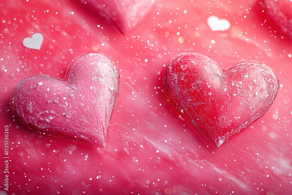 Fototapeta premium Pink hearts outline on red background seamless pattern. Sweet love. Valentine's day cute backdrop texture, wallpaper. Romantic wedding