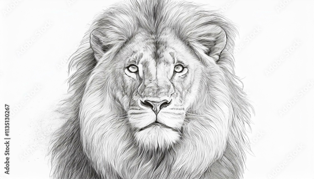 Lion sketched in pencil on white background Lion sketched in pencil on white background