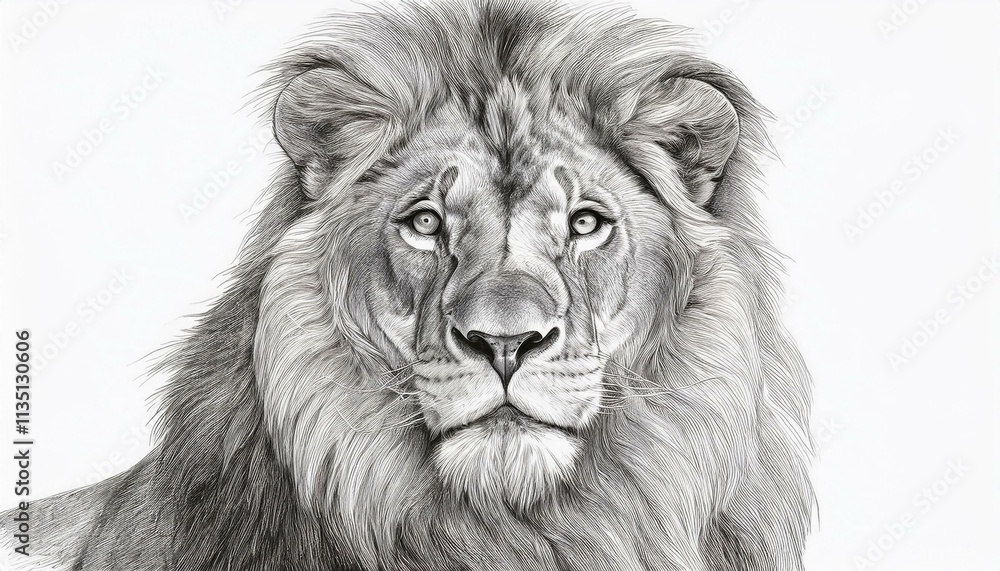 Lion sketched in pencil on white background Lion sketched in pencil on white background