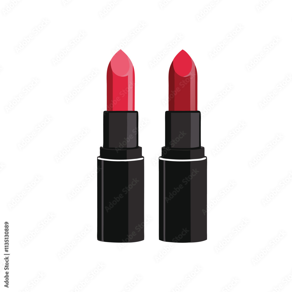 two lipsticks, one red and one pink, standing upright on a white background two lipsticks, one red and one pink, standing upright on a white background