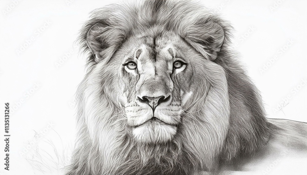 Lion sketched in pencil on white background Lion sketched in pencil on white background