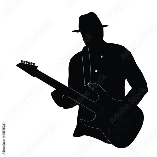 guitarist shadow silhouette in a hat with a guitar