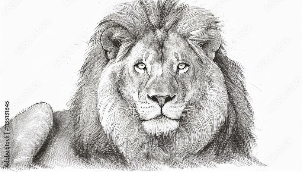Lion sketched in pencil on white background Lion sketched in pencil on white background